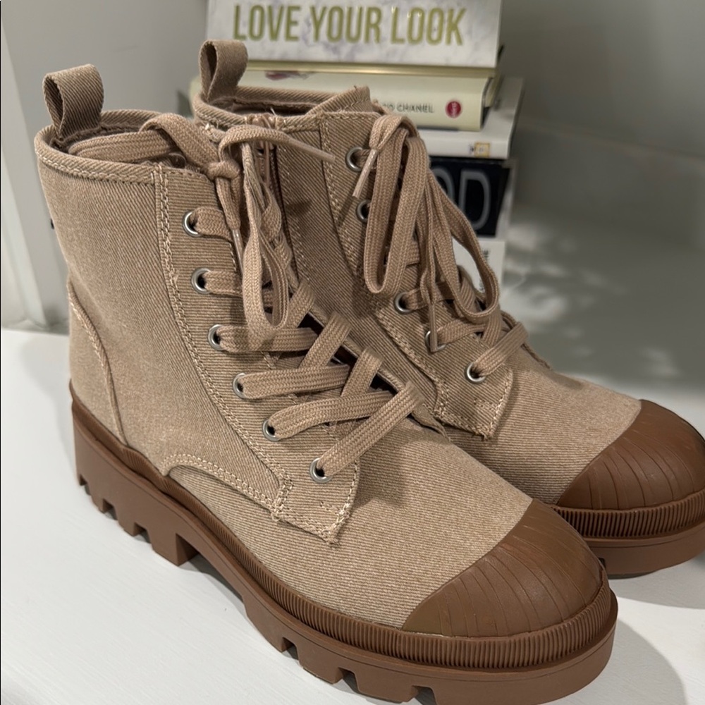 Tan and Brown High-Top Boots